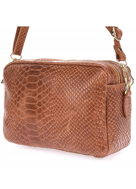 Geanta de umar din piele naturala, Beltimore, model croco, culoare auriu, dimensiuni 22x15x10cm, marime medie