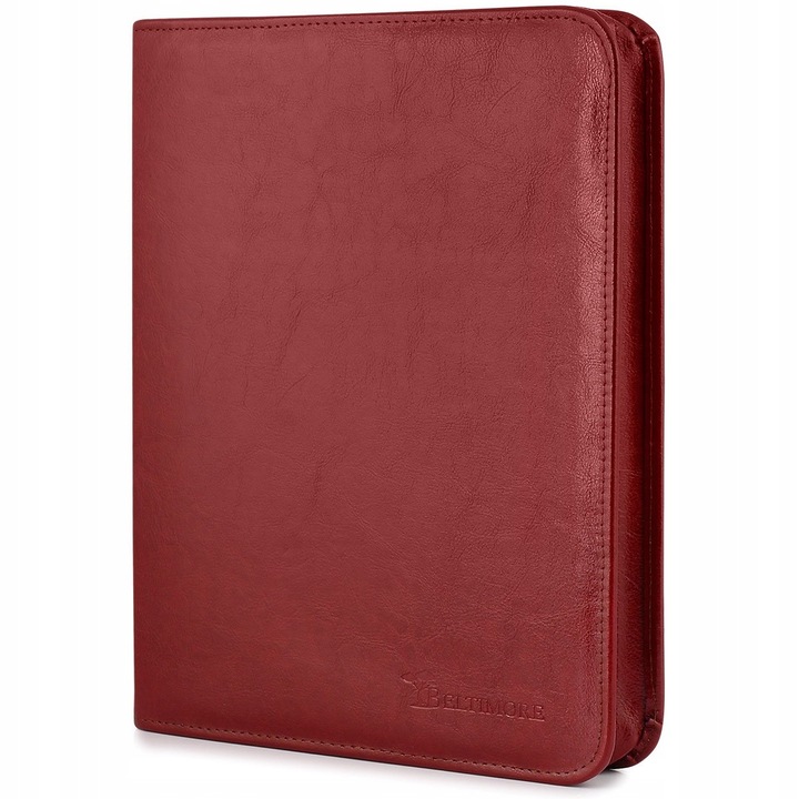 Servieta din piele naturala Bordo Beltimore A4, cu organizare interioara, fermoar, dimensiuni 35x26x5cm