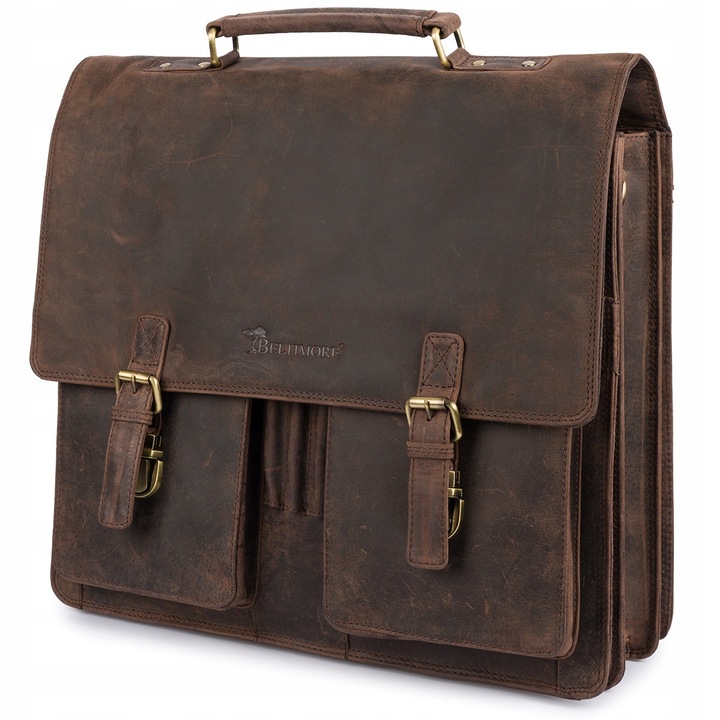Servieta din piele, Beltimore, model J22, mare, pentru laptop 13", culoare maro