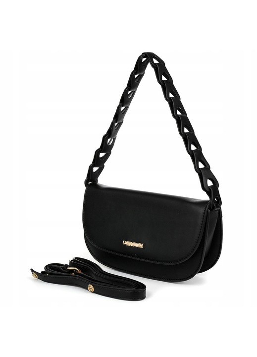 Geanta dama Versoli TR-2, ecologica, ustywnita, 24x13x8,5cm, neagra, cu curea detasabila
