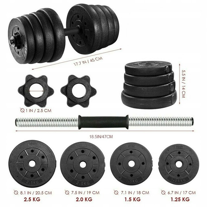 Set haltere reglabile 30kg, Besportble, 4 x 2,5kg, 4 x 2kg, 4 x 1,5kg, 4 x 1,25kg, negru, 40x18,5x3cm