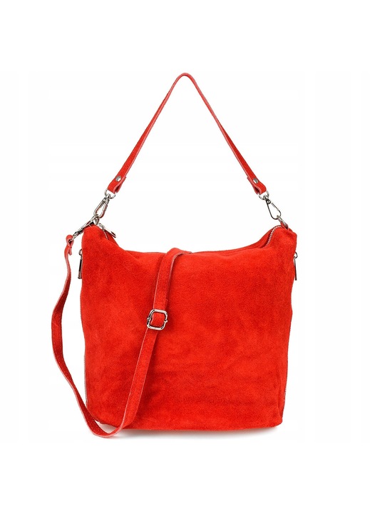 Geanta Listonoszka Beltimore, din piele naturala de zams, medie, cu doua buzunare laterale, culoare: multicolor, dimensiuni: 28,5x33x16cm