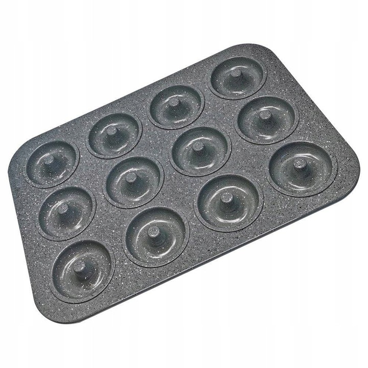 Tava pentru gogosi Orion Grande 120033, din otel carbon, cu strat antiaderent, apta pentru cuptor si masina de spalat, Gri, 12 cavitati, 40x28.5 cm