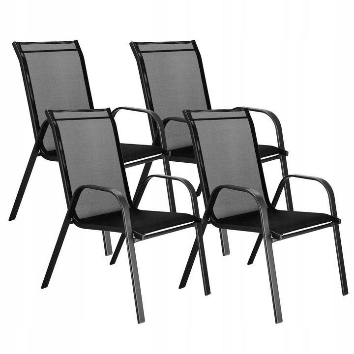 Set 4 scaune de gradina, Springos, metalice, negru, 94x55x73cm