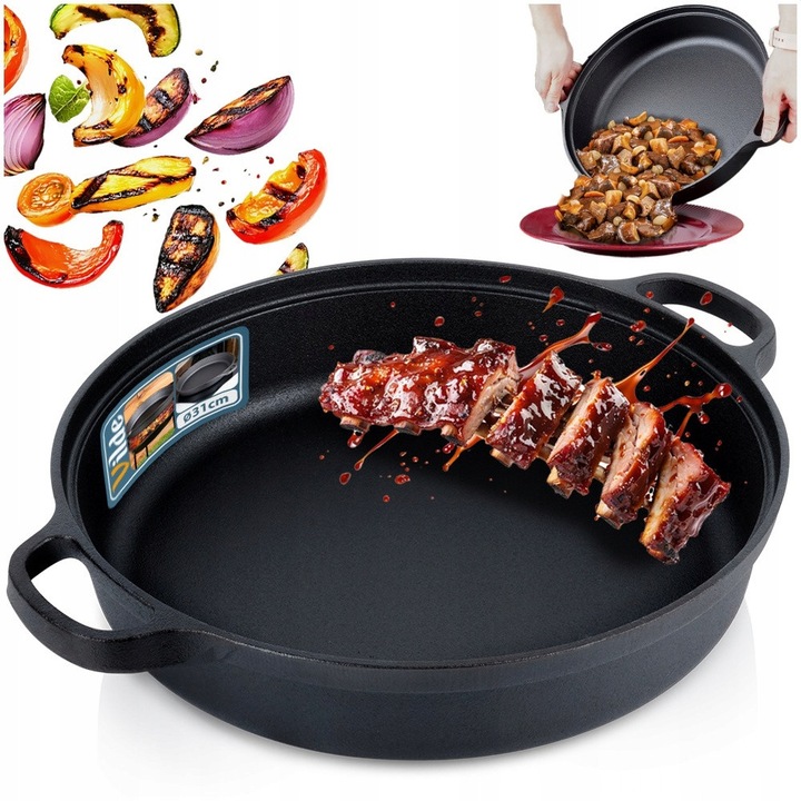 Vilde CAST LINE 199070 öntöttvas mély serpenyő, indukciós főzőlapon is használható, két ergonomikus fogantyúval, fekete, 30 cm, 3,5 l