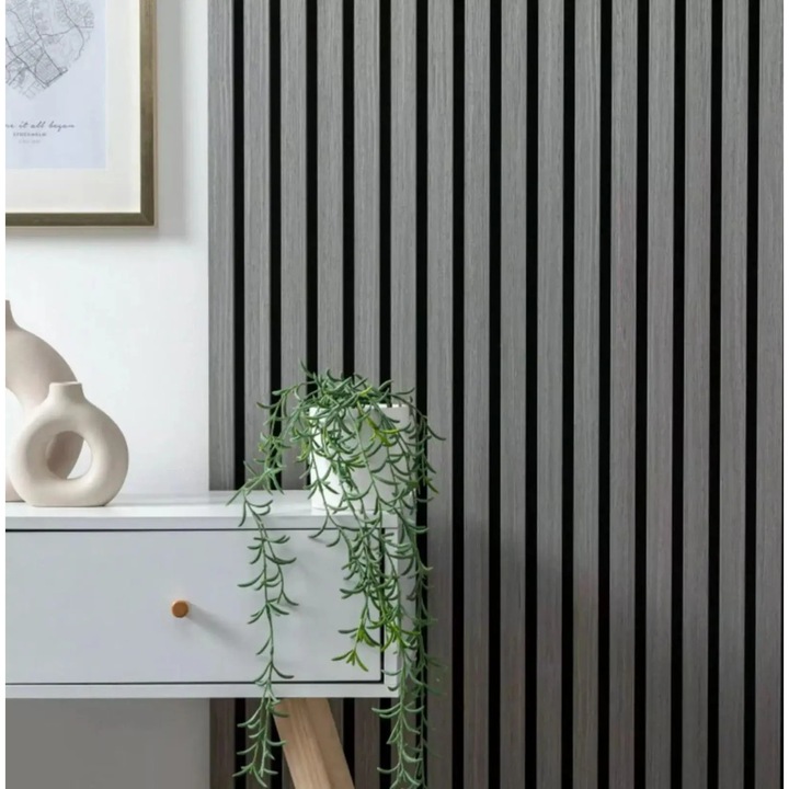 Panou riflaj decorativ acustic gri deschis 100x275 cm