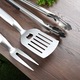 Set ustensile gratar BBQ, spatula 43,5cm, cleste 47cm, furculita 40,5cm, inox, argintiu