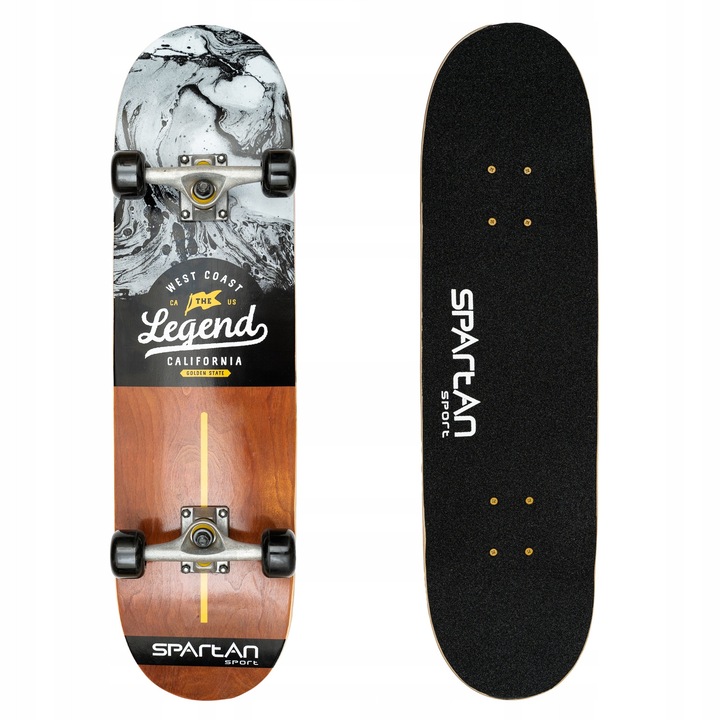 Скейтборд SPARTAN Legend, 7-слоен, колела 54x36mm, ABEC 5, 79x20,5cm, черен