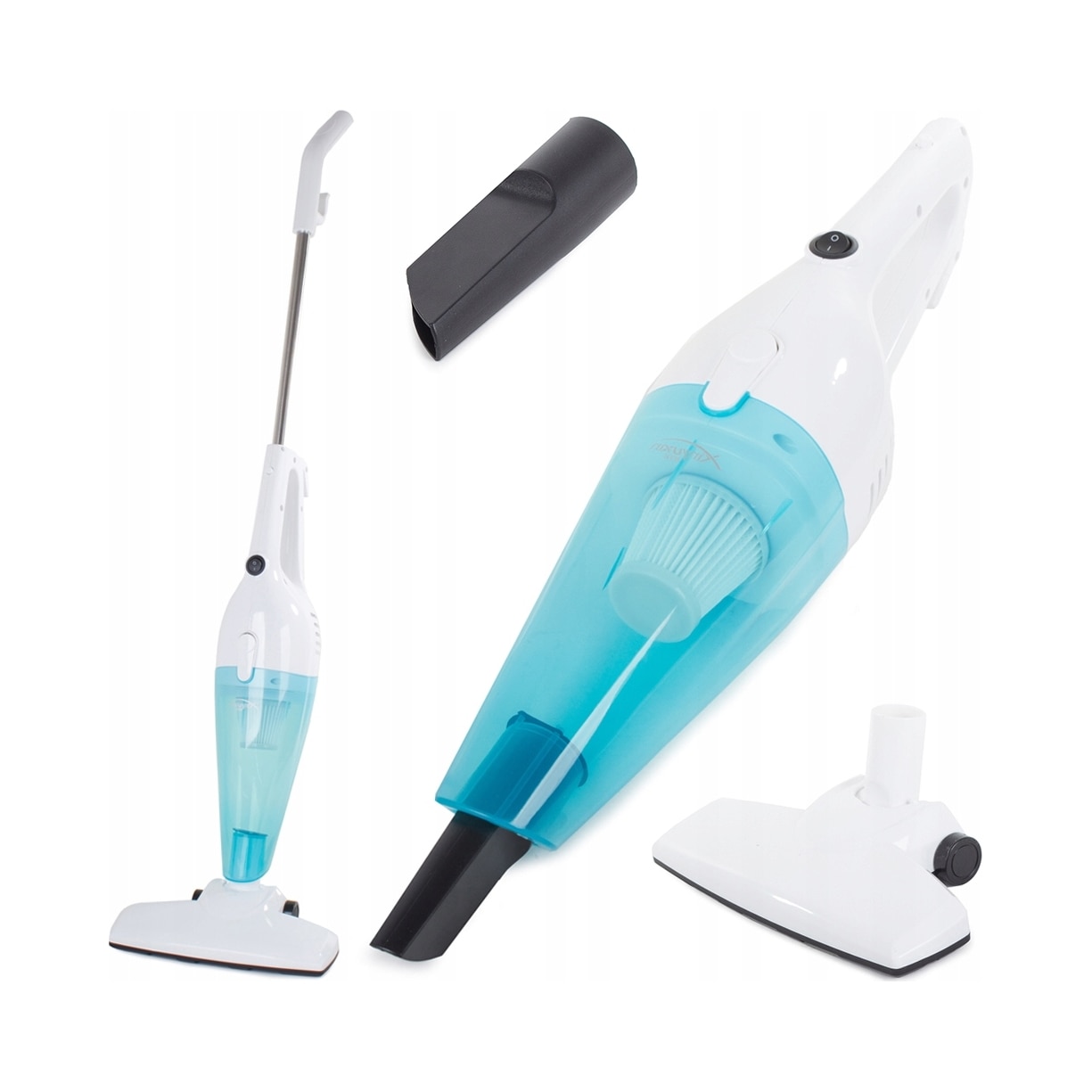 Aspirator vertical fara sac Verk Group, 600W, HEPA, alb-albastru, set cu doua capete