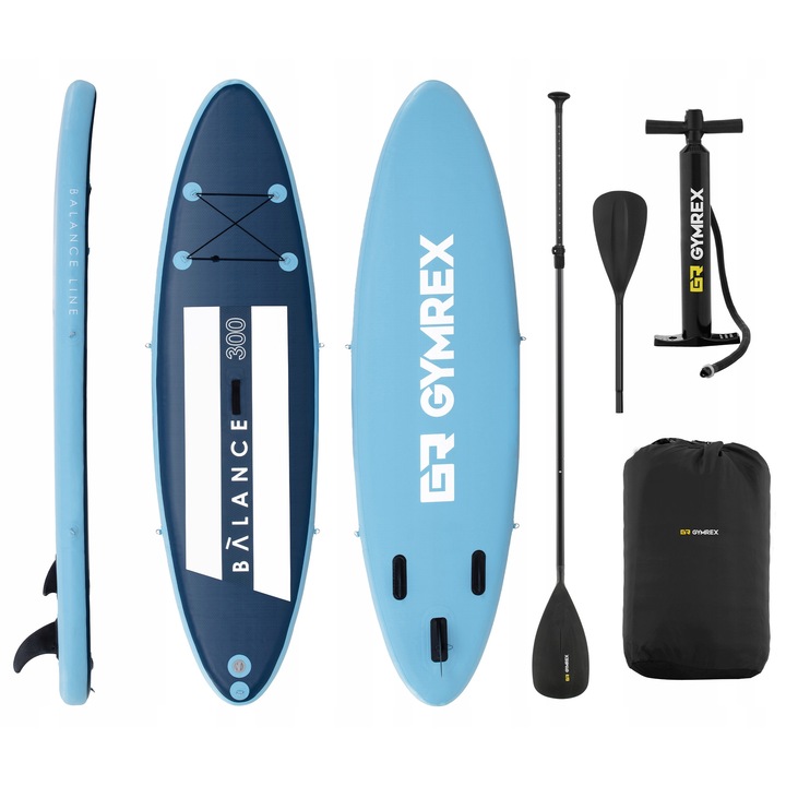 SUP дъска Gymrex Balance Line, 305x79x15см, 135кг, синя, пълен комплект с аксесоари