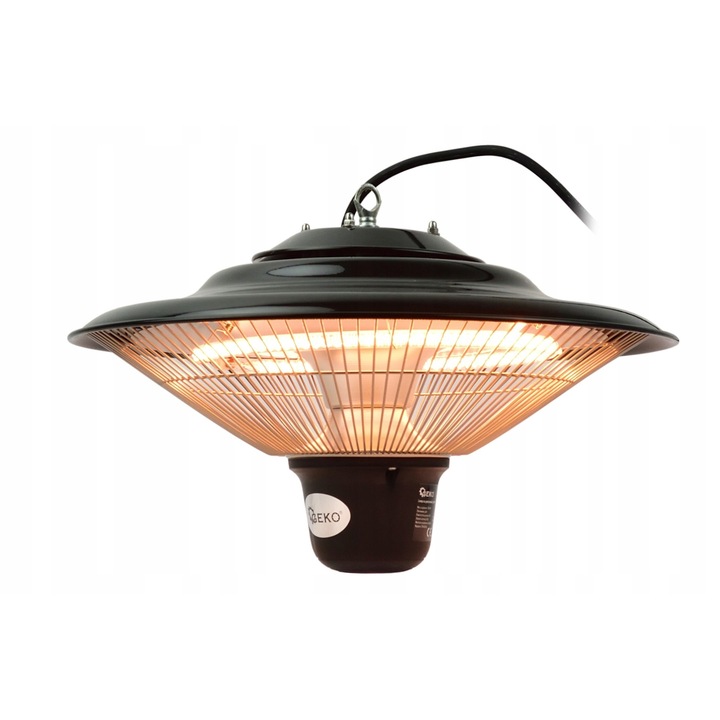 Geko 1500W mennyezeti infravörös fűtőtest, elegáns design, IP34, 420mm, szett 2 karabinerrel