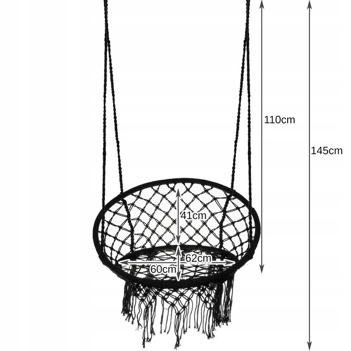 Malatec függőágy, 2 darabos szett, fekete, 145cm, 120kg maximális teherbírás