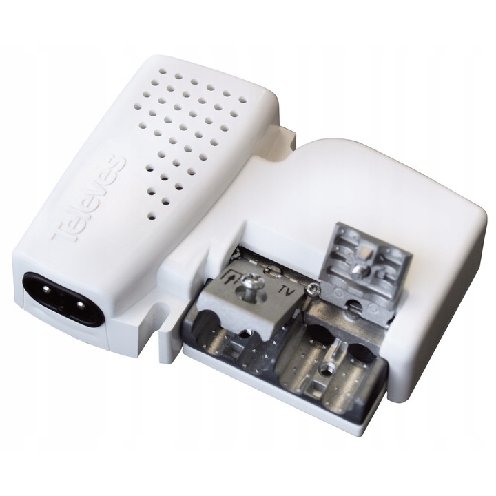 Wzmacniacere DVB-T2, Televes, 2 iesiri, 16dB UHF, 10dB VHF, 85x65x26mm, set complet