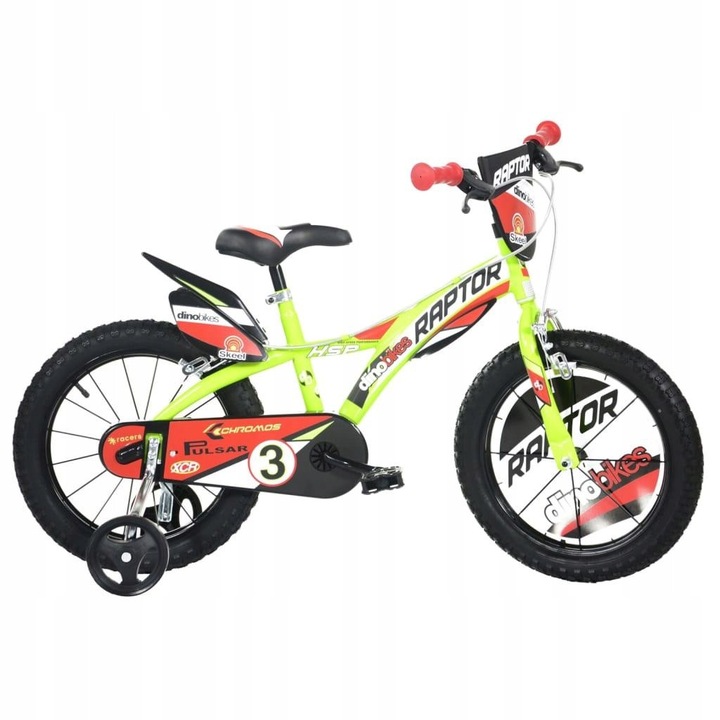 Bicicleta pentru copii KOKISKA Dino 143GLN 14", galben, 95-127 cm, 8,80 kg, set complet