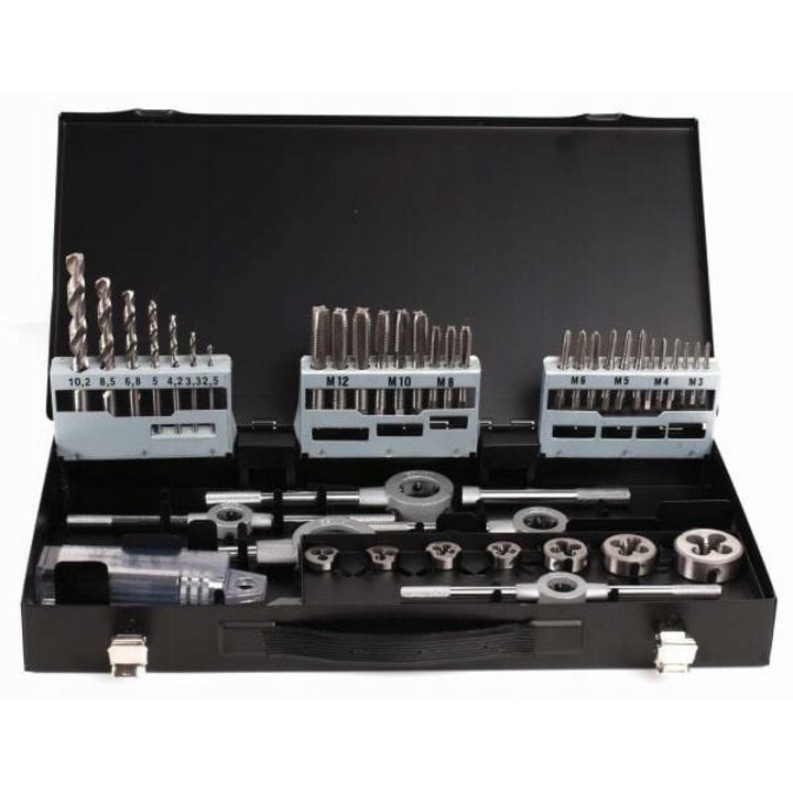 Set de unelte Abraboro M3-M12, 45 piese, din otel HSS-G, cu accesorii