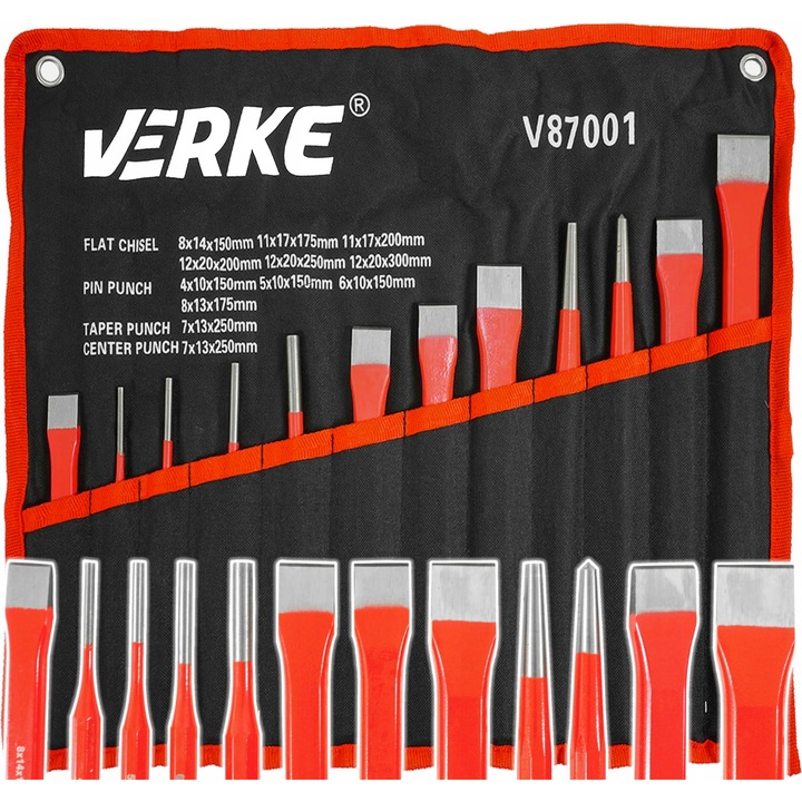Set 12 dalte/dornuri Verke, otel crom-vanadiu, dimensiuni variate