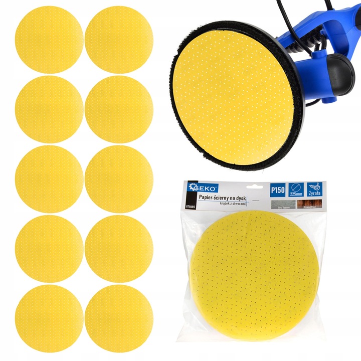 Discuri abrazive Geko 225mm P150, set 10 bucati, pentru slefuirea lemnului si gipsului