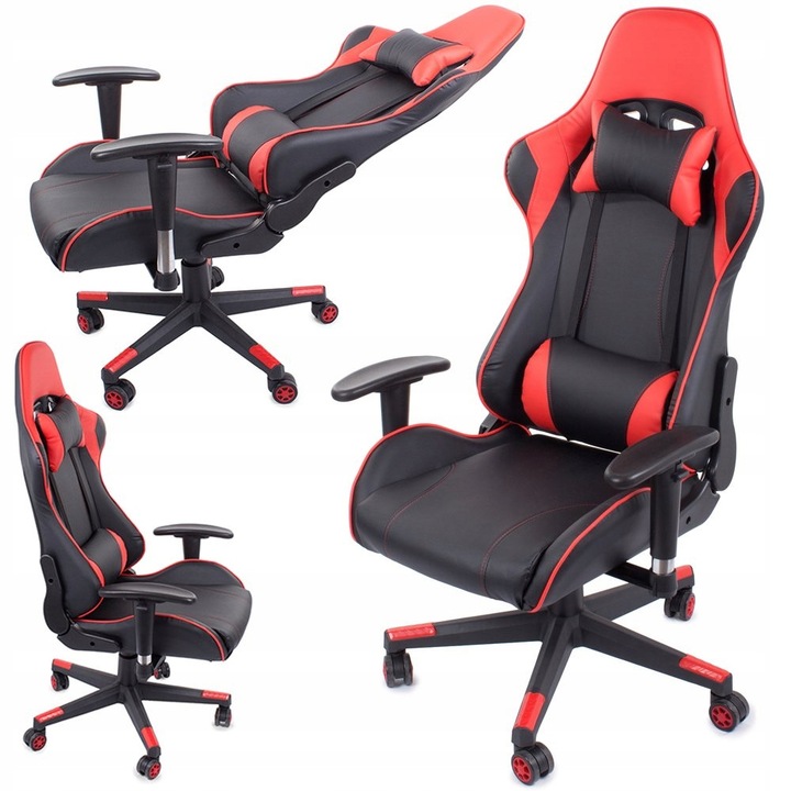Verk Group gamer szék, piros, 124-131x70cm, nyak- és háttámasszal, állítható