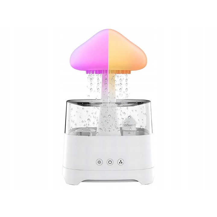 Овлажнител за въздух Verk Group 24641, ароматерапия, RGB LED лампа, ефект на дъжд, включено дистанционно, таймер 4/6/8ч, USB, 450мл, бял