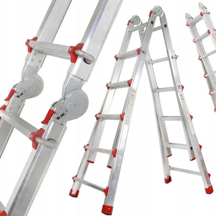 Scara de lucru telescopica din aluminiu 5x4, fara marca, 20 trepte, inaltime maxima 452 cm, dimensiuni transport 146x60x20 cm