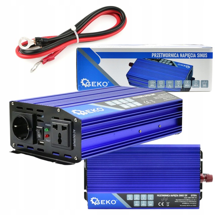 Geko feszültségátalakító 12V-230V 1000/2000W tiszta szinusz USB 342x166x90mm