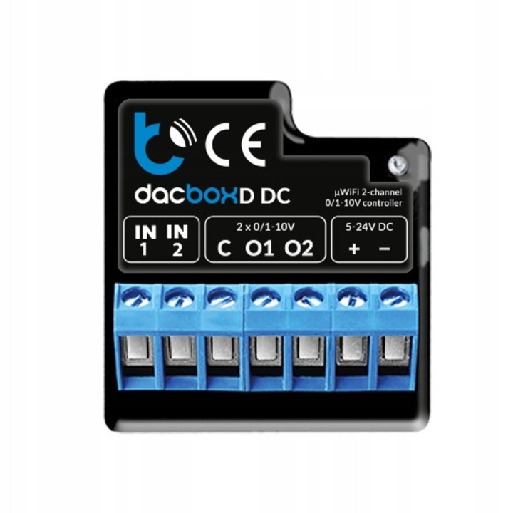 Blebox dacBoxD DC WiFi vezérlő, 0-10V/0-5V, 2 csatorna, dimmer, 41x39x17mm