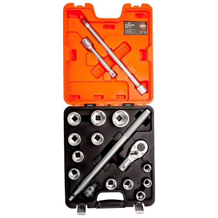 Set chei tubulare 3/4'', Bahco, 17 elemente, 22-50 mm, cutie HDPE