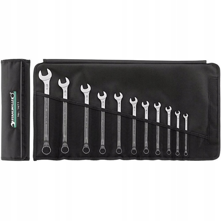Set chei plasko-oczkowe Stahlwille 7-32 mm, 15 piese, cromate, cu suport din material de calitate