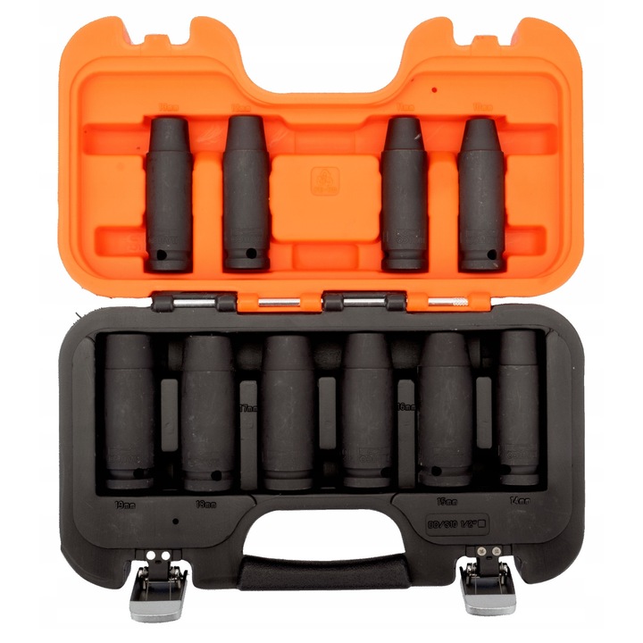Set nasada impact 1/2" Bahco, 10 piese, lungi, din otel, cu finisaj oxidat