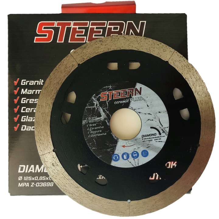 Steern Ceramic Plus CERP-125 gyémánttárcsa, extra vékony 125 mm, vastagság 0,85/1,15 mm, greshez, kerámiához, gránithoz, O 22.23 mm