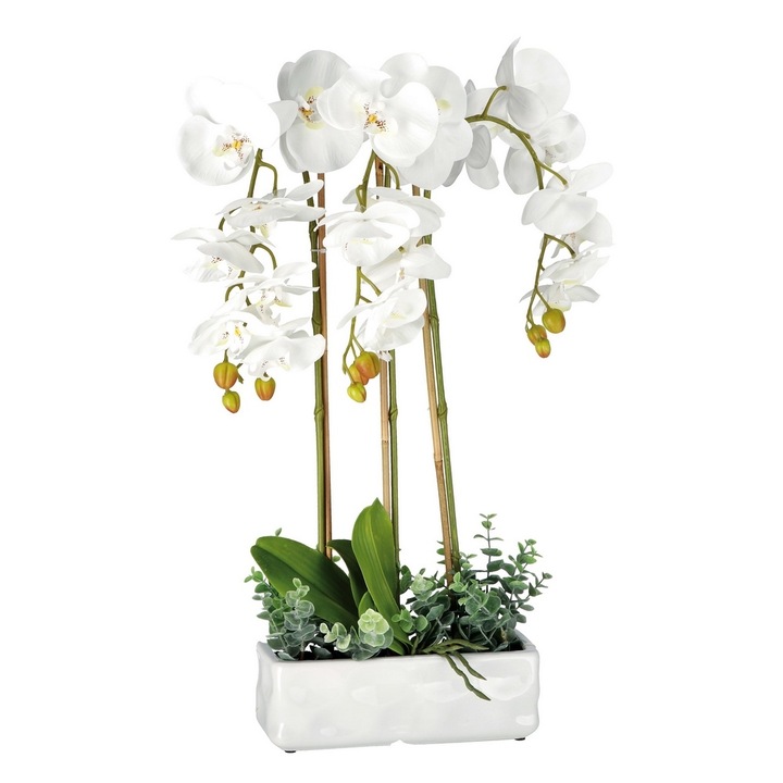 Fehér művirág orchidea kerámia cserépben 25 x 10 x 62 cm