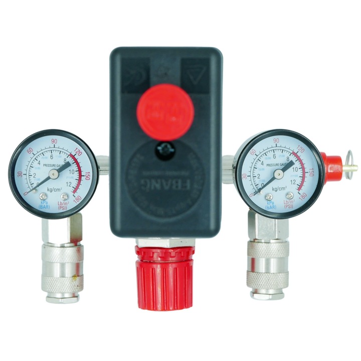 Presostat 230V Falon-Tech, 6-8 bar, cu 2 manometre, 1/2"