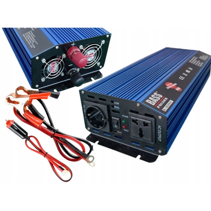 Inverter autó Bass 12V/230V 2000W/4000W szinuszos, 35x16,5x8,7cm