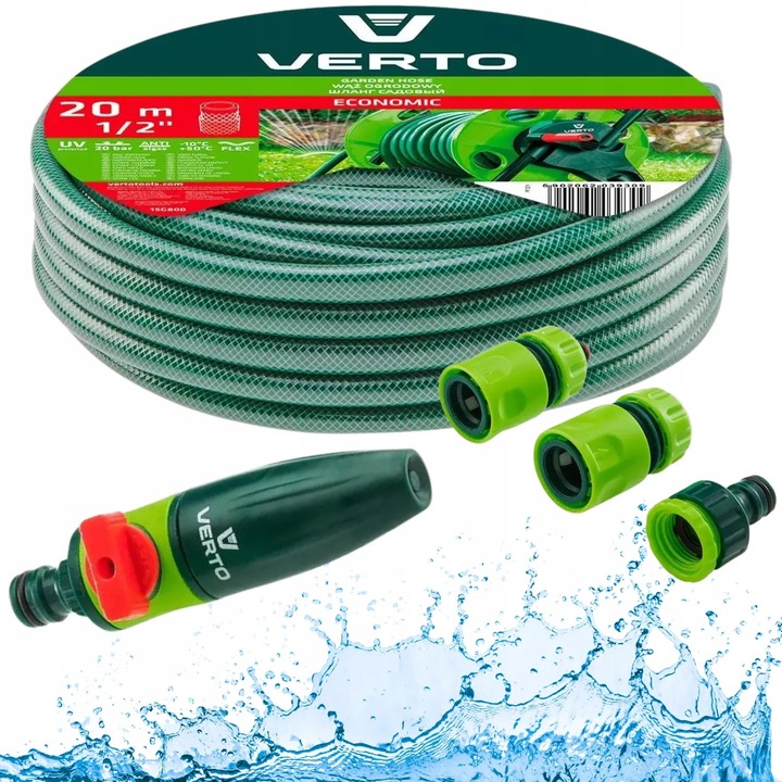 Set de Irigare VERTO, 20m, 1/2", rezistent la UV, cu Zraszacz si Zlaczki