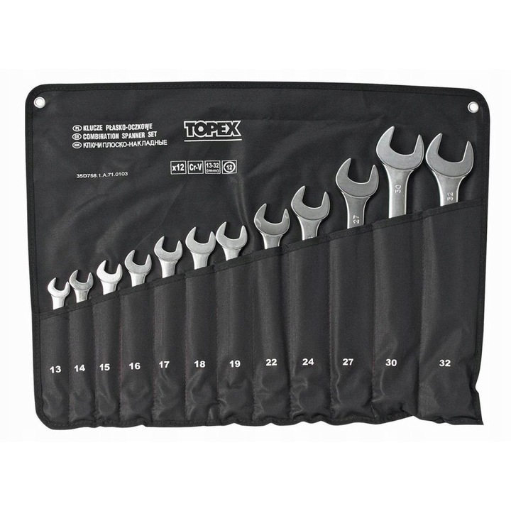 TOPEX kombinált kulcskészlet, 13-32 mm, 12 darab, króm-vanádium, 10.5x8x37cm