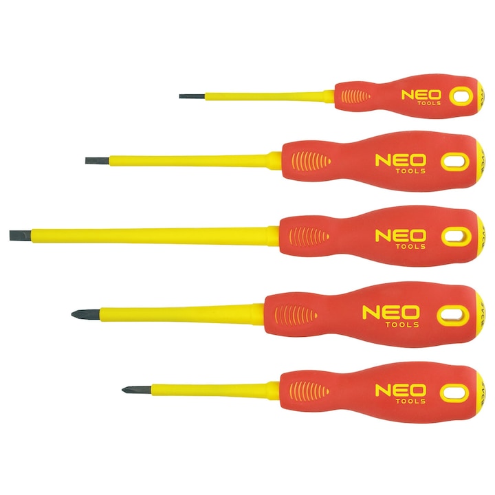 NEO szigetelt csavarhúzó készlet 5 db, 1000V, króm-molibdén acélból, háromszögletű markolat