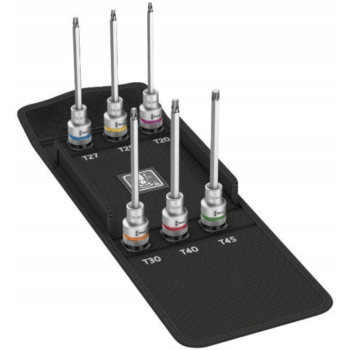 Set Chei tubulare Wera 1/2" TORX, 6 piese, TX 20x140mm, TX 25x140mm, TX 27x140mm, TX 30x140mm, TX 40x140mm, TX 45x140mm