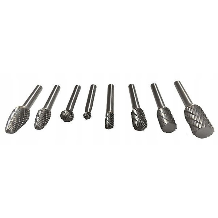 Set mini slifiera pneumatica AT7032BK cu 8 freze rotative Magma, 1/4", 6mm, 25,000rpm, aluminiu