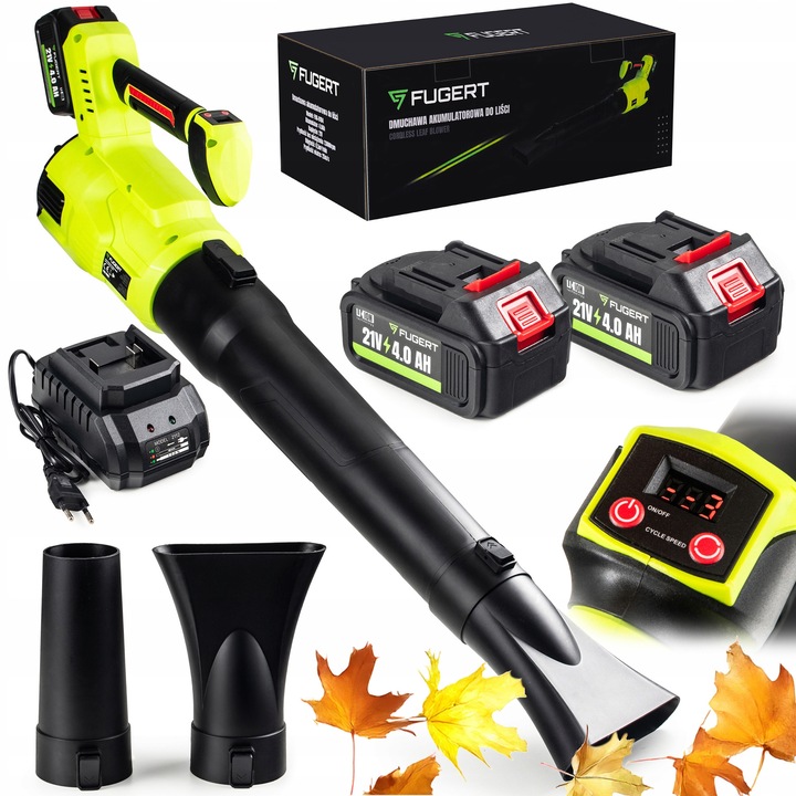 Akkumulátoros lombfúvó, Fugert, 2x 21V 4000mAh akkumulátor, állítható teljesítmény, 1,8kg súly