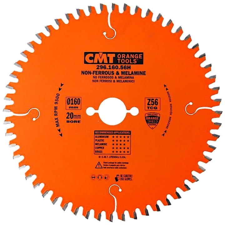 Disc de taiere/lama CMT 296.160.56H, 56 dinti, pentru aluminiu si PVC, portocaliu, 160x20 mm, 1 buc