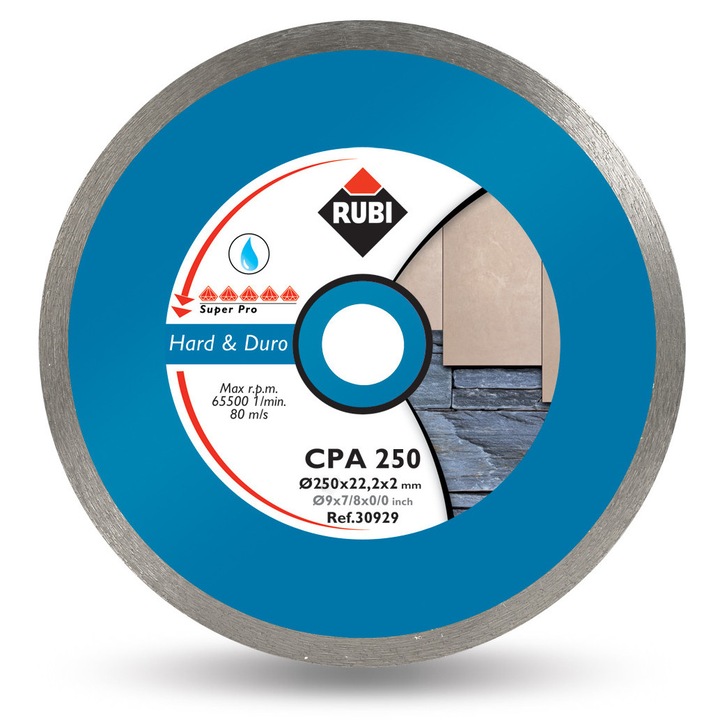 Rubi CPA gyémánttárcsa 250mm, nedves vágáshoz, 250x25,4mm, vastagság 2,2mm, magasság 7mm