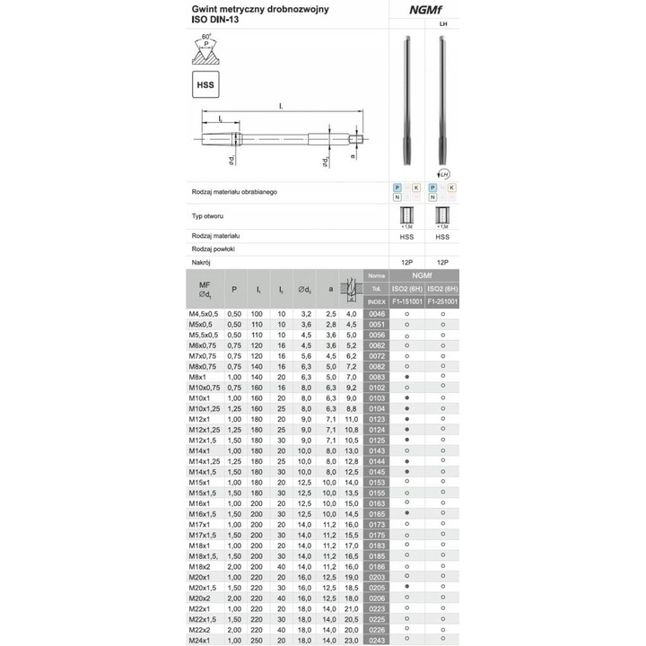 Set gwintuitoare maschina M20x1,5, Fanar, HSS, 220mm, 16mm