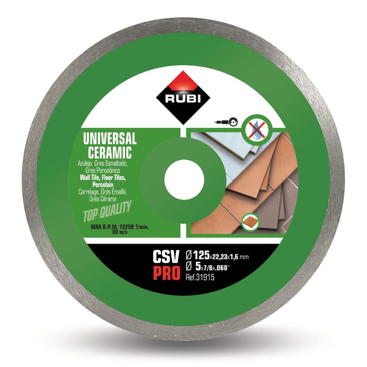Rubi CSV gyémánttárcsa 125mm, kerámia vágásához, 1,6mm vastagság, 22,2mm furat