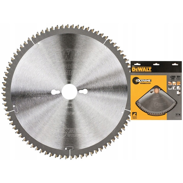 Tarca de taiere DeWalt DT4280, 260x30mm, 80 dinti, pentru lemn si materiale plastice