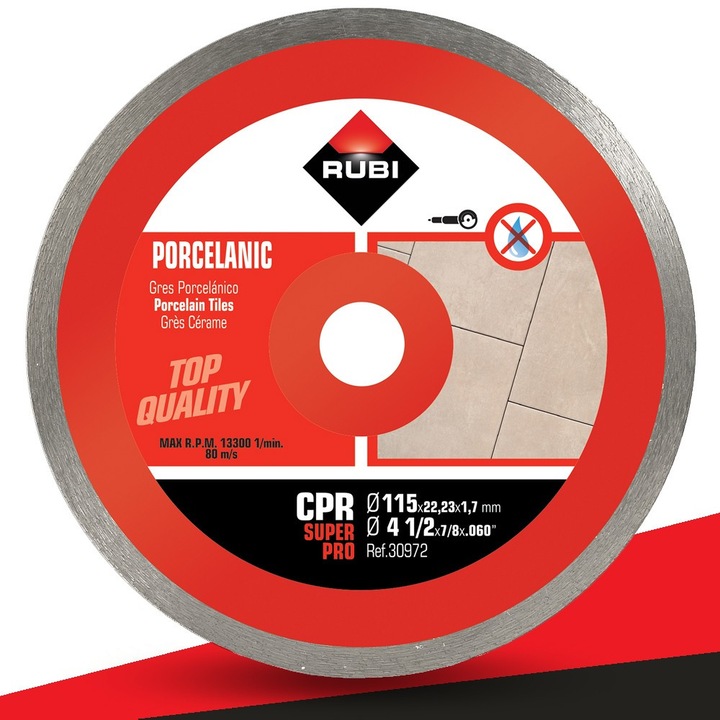 Rubi CPR gyémánttárcsa 115mm, 1,7mm vastagság, 7mm magasság, 22,23mm belső átmérő