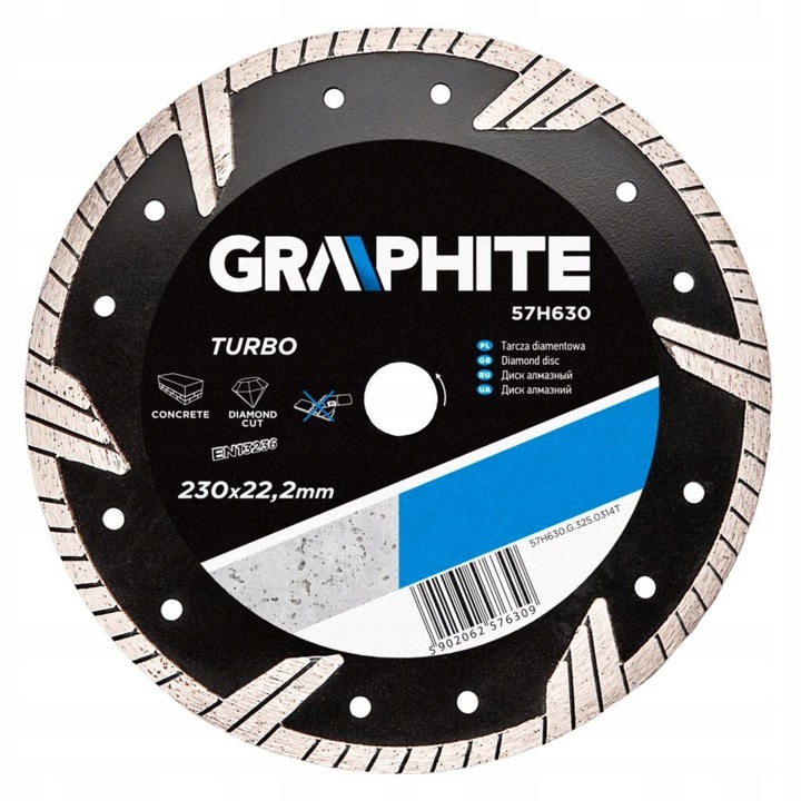 GRAPHITE turbó gyémánttárcsa 230x22.2mm, 1 darab, betonhoz, vastagság 3.1mm