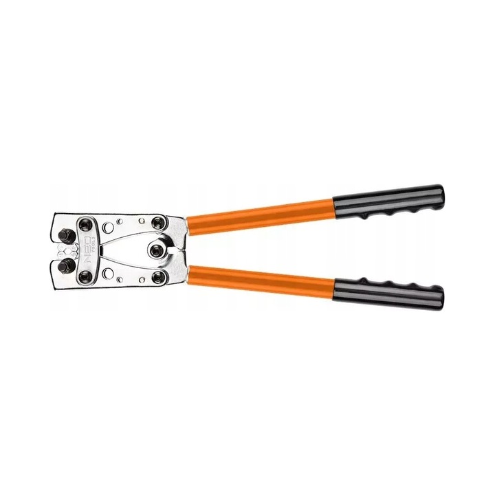 Cleste pentru sertizare NEO TOOLS 01-530, pentru capete terminale 6-50 mm², lungime 390 mm, maner cauciucat, otel carbon, portocaliu/negru, 1 buc
