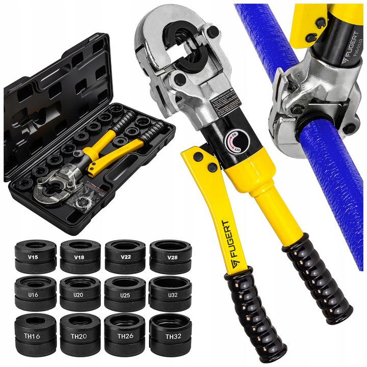 Cleste hidraulic pentru tevi PEX FUGERT FUG-0113B, 15x32mm, cu cap rotativ si falci interschimbabile
