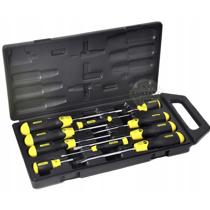 Комплект отвертки Stanley Cushion Grip 10 бр., в куфар, магнитни, от хром-ванадиева стомана