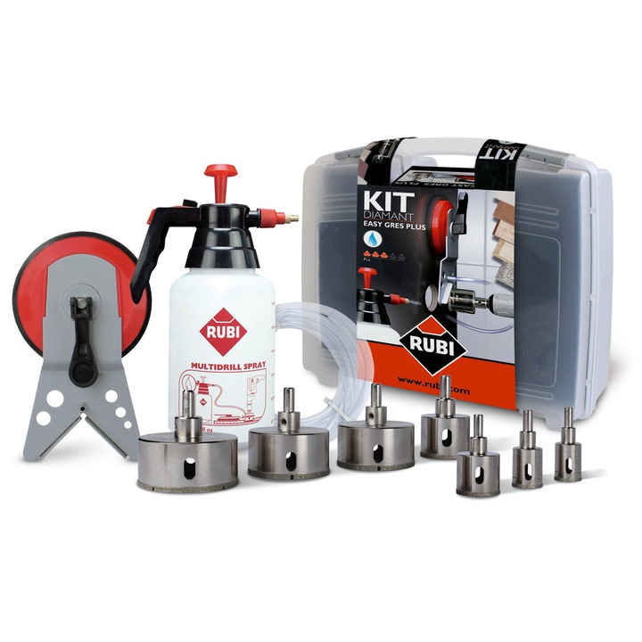 Rubi gyémánt fúrókészlet csempéhez, 7 darab, 20x75mm, hydronetkával és MULTIDRILL vezetővel